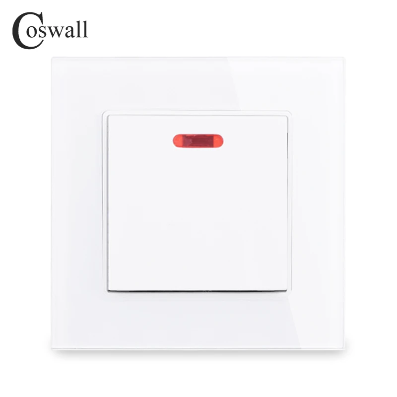 COSWALL 20A DP переключатель с неоновой хрустальной стеклянной панелью для водонагревателя вкл/выкл настенный переключатель для кондиционера - Цвет: White