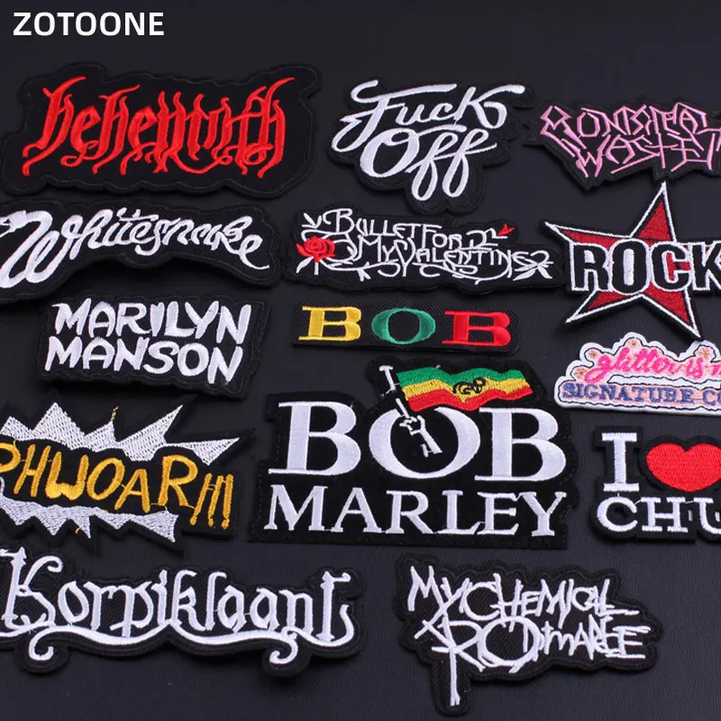 

Rock Stripe Punk Alphabet Iron on Letters Band Patches for Clothing Stickers DIY BOB MARLEY Hip Hop Embroidery Patch Applique
