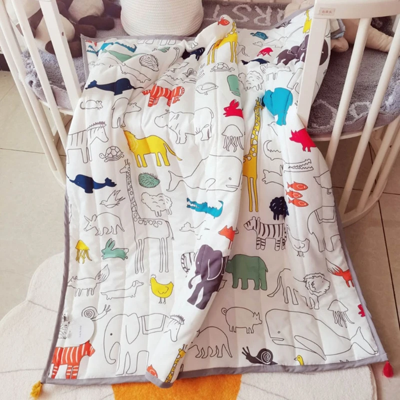 

120x120cm Cartoon DIY Graffiti Pure Cotton Kids Baby Play Game Mat Children Infants Crawling Blanket Playmat Floor Carpet Rug