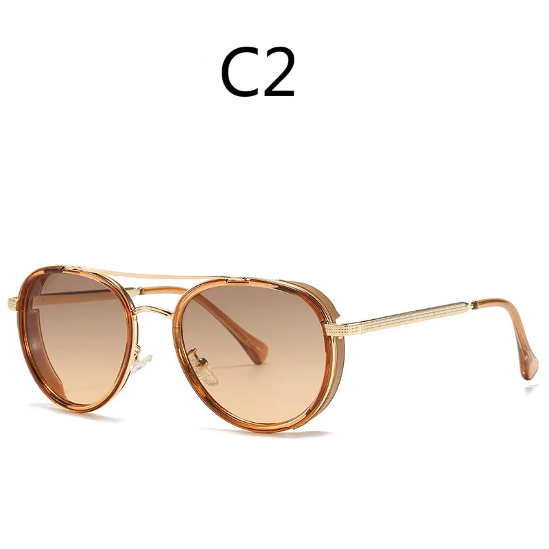 

New Retro Steam Punk Sunglasses Women Fashion Brand Designer Luxury Flash Frame Round Color Lens UV400
