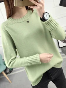 Зимний теплый Зеленый Свободный пуловер, Женский вязаный свитер, Осенний женский элегантный тонкий корейский свитер, осенние женские вязаные топы