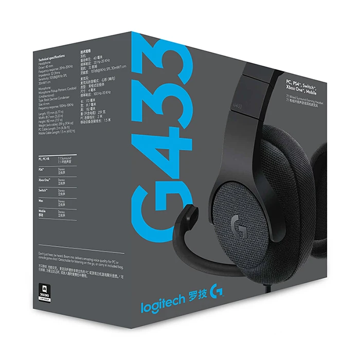 

Logitech G433 Gaming Headset 7.1 Surround DTS Headphone with Mic For PC Mobile Gamer Nintendo Switch VR PS4 Xbox One