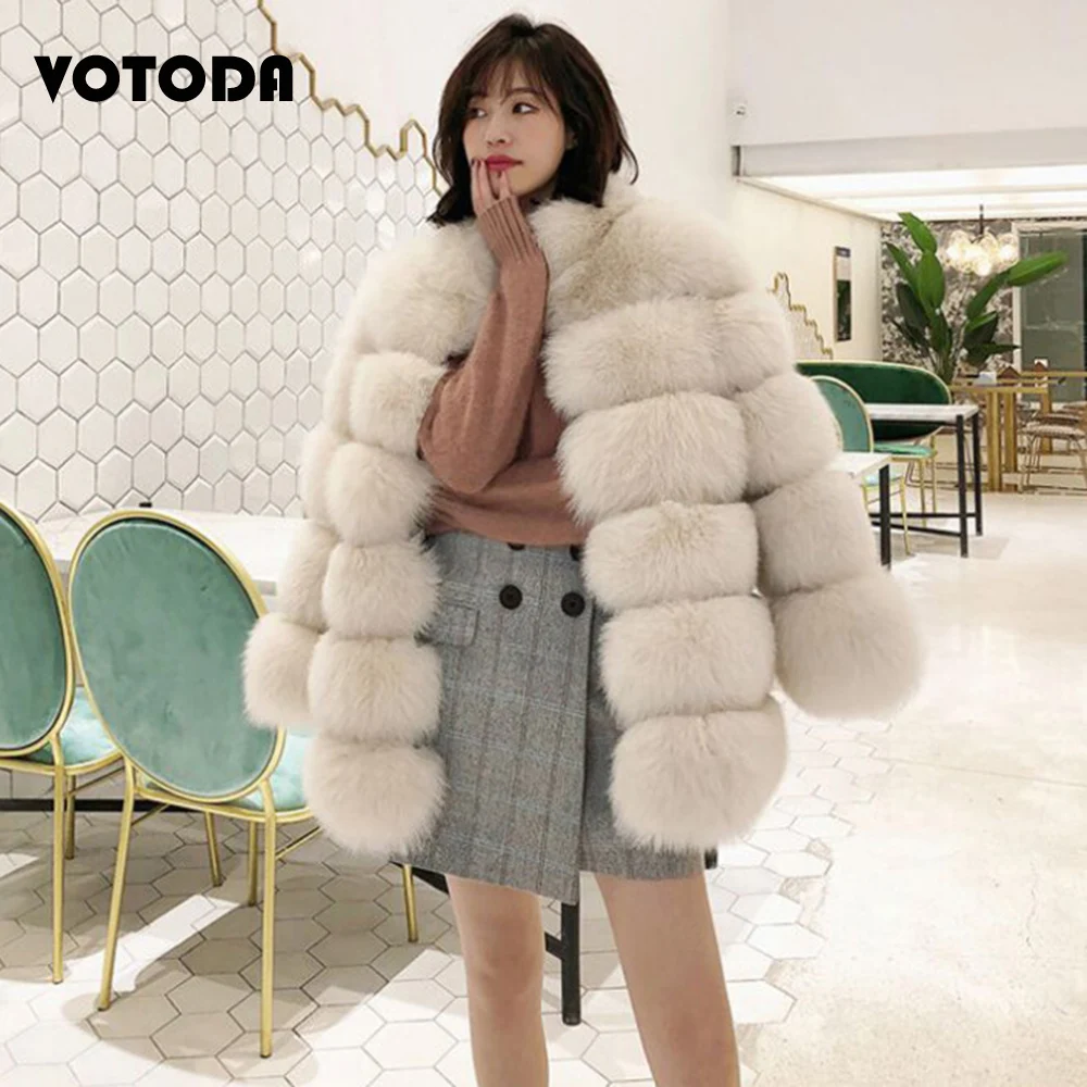 Winter Luxury Fur Coat For Women High Quality Fluffy Faux Fox Fur Coat Thick Warm Furry Outerwear Female Sexy Fashion Fur Jacket