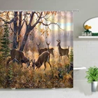 Занавеска для душа с принтом леса, животного, лося, оленя