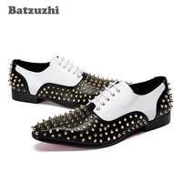 batzuzhi luxury handmade mens dress shoes pointed toe rivets spikes shoes men black white rock men partywedding shoes 38 46