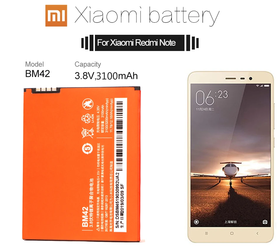 Оригинальный аккумулятор для телефона Redmi Note 1 Xiaomi hongmi BM42 сменные батареи Xiomi bateria