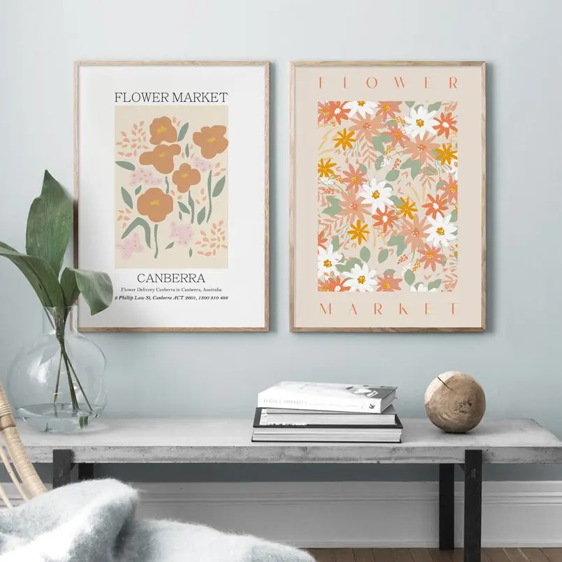 Настенная картина в винтажном стиле с изображением цветов рыночных листьев