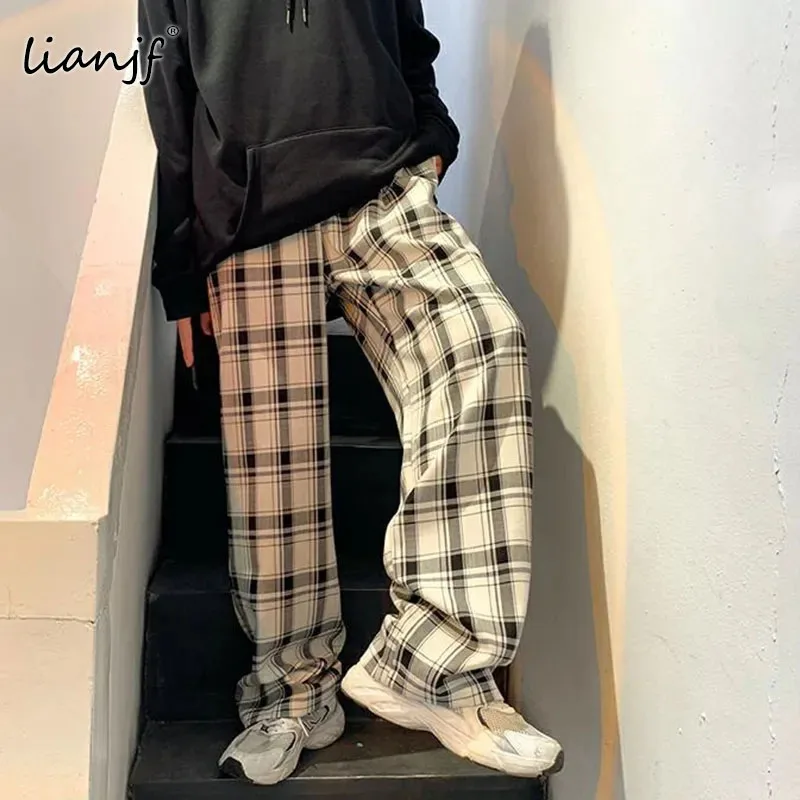 

Summer Sweatpant Plaid Casual Harem Pants Korean Woman 2021 Loose Ankle-length Trousers Harajuku Streetwear New Student Clothing
