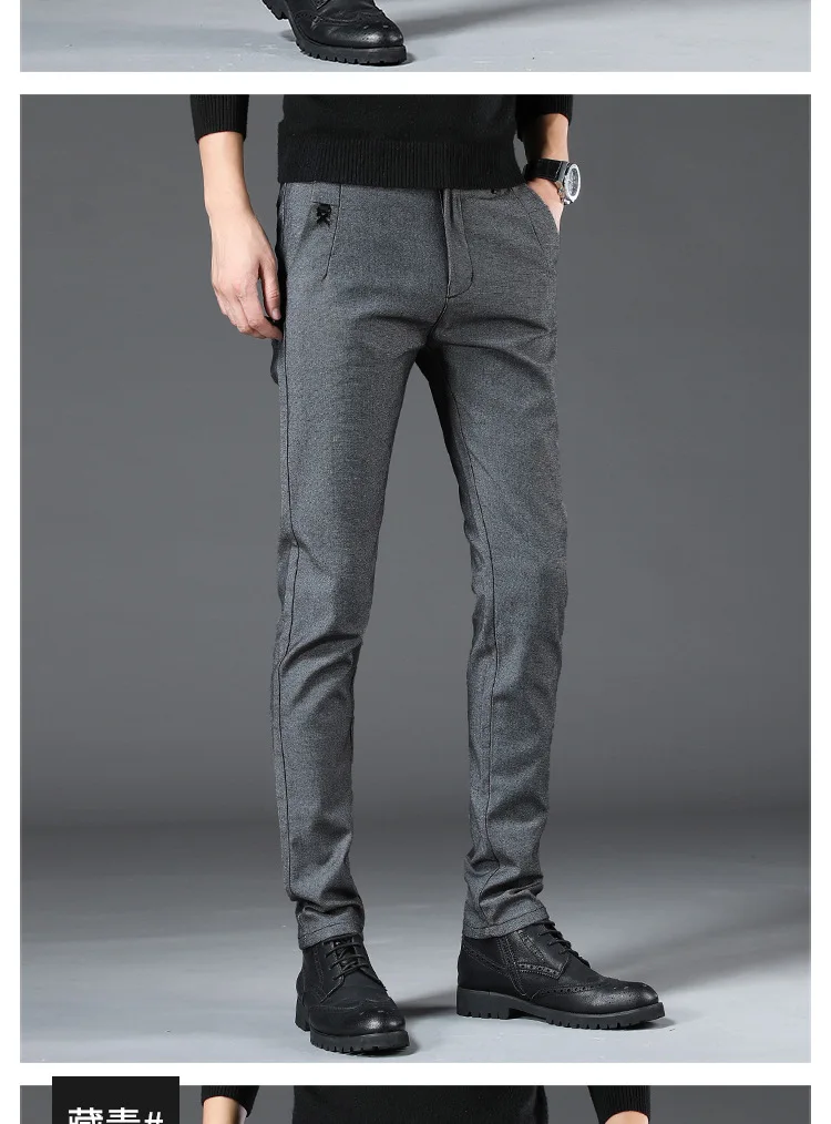 Зима с бархатом утолщаются мужские прямые брюки костюм Вязание высокой эластичности среднего возраста Бизнес повседневные брюки флисовые мужские брюки