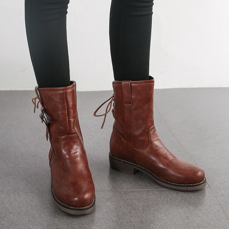 Женские мотоциклетные ботильоны с перекрестной шнуровкой размеры 34-48 | Обувь