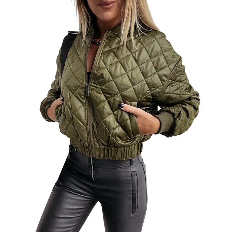

Women Parka Jacket Female 2021 Winter Casual Zipper Long Sleeve Quilted Thick Coat with Pocket Solid Color for Cold Weather