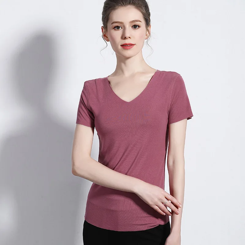 2019 корейская версия летняя футболка для женщин RibbedNo trace Slim с коротким рукавом