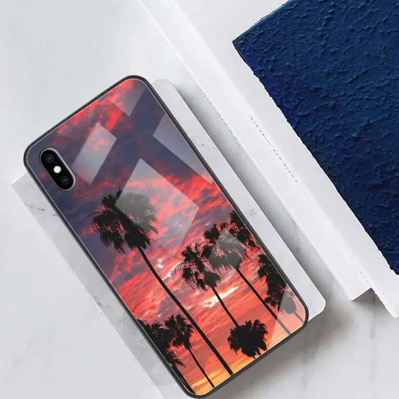 

Palm Tree Car Glass Phone Case Fundas Coque For IPhone 11 Pro Max Cases XR XS 12 7 8 Plus Cover Accessories Carcasa