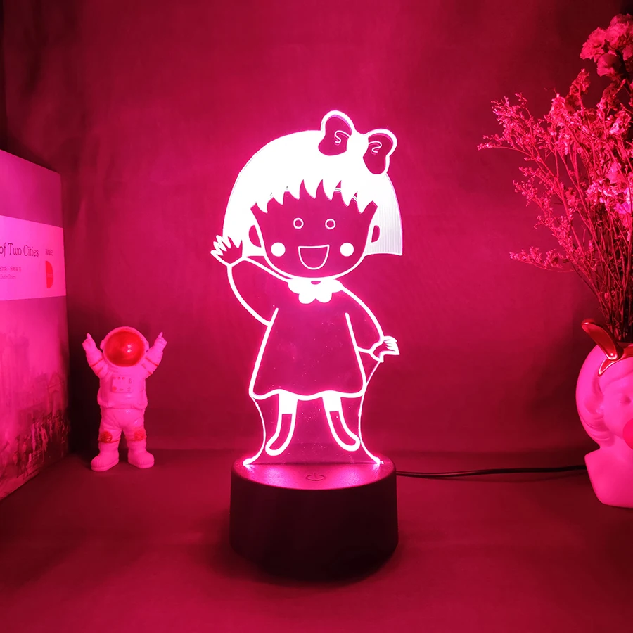 

Cartoon Chibi Maruko-chan Figurine Maruko Sakura LED Night Light 3D Acrylic Lamp Kawaii Anime Light Girls Bedroom Study Room Dec