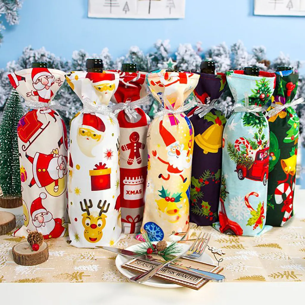 New Year 2020 Christmas Santa/Snowman Wine Bottle Dust Cover Noel Natal Merry Decorations for Home Dinner Decor #30 | Дом и сад