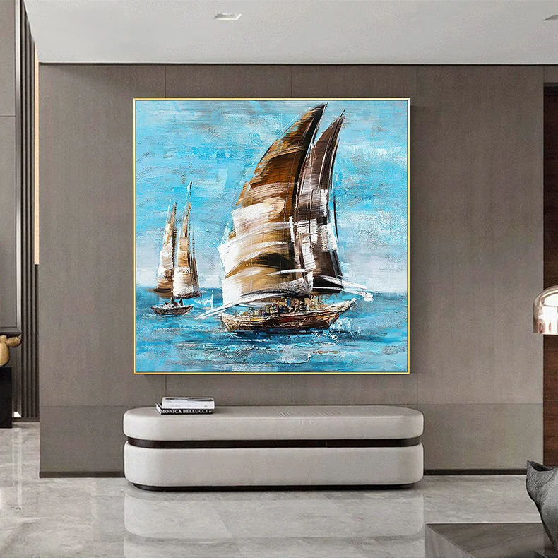 

Abstract Hand Painted Sailboat Abstract Restaurant Oil Painting Frameless Study Square Large Size Mural Canvas Art