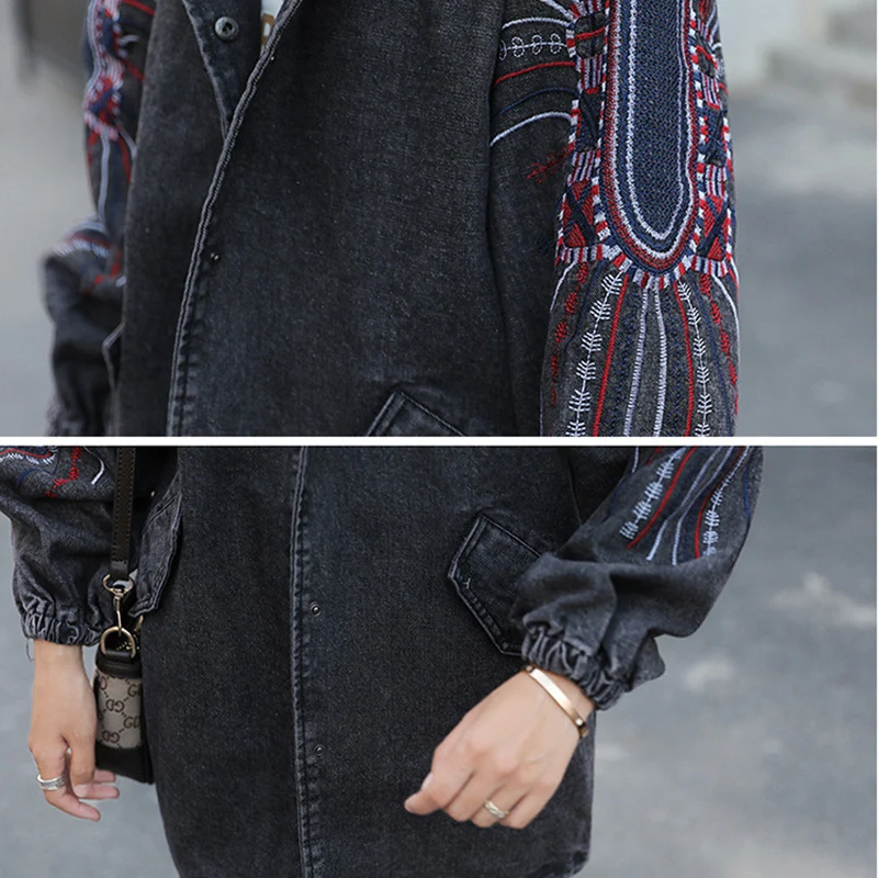 Джинсовый тренчкот с капюшоном Женская весенне осенняя одежда Модный