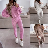 2021 autumn pink hooded printing long sleeve loose fashion leisure home suit womens brown long sleeve sports suit two piece set