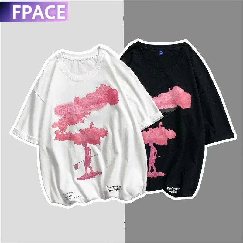 

FPACE 2021 Harajuku Tshirt Pink Cloud Hip Hop T Shirt Men Summer Short Sleeve T-Shirt Cotton Fashion Black Tops Tees HipHop