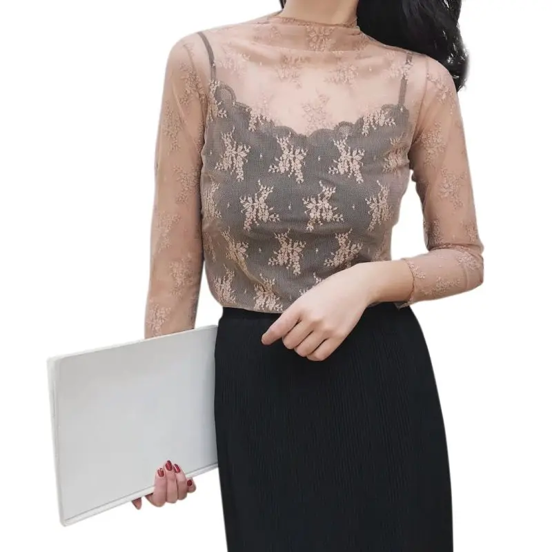 2020 Женская сетчатая высокая эластичная футболка с высоким воротником однотонная