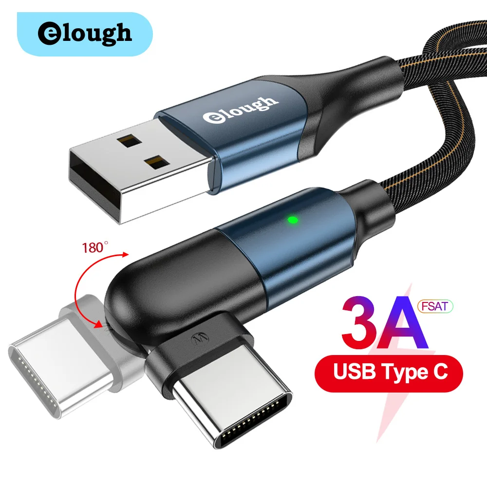 

Elough 180 Rotate Micro USB Type C Cable 3A Fast Charging Type C Cable for Huawei P30 Samsung Xiaomi Mobile Phone Data Wire Cord