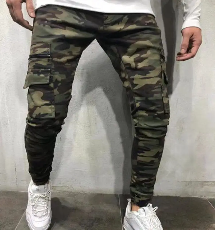 Spring Large Size Men's Camo Overalls Fashion Street Small Feet Slim Body Multi - Mouth Bag Waist Jeans Trousers