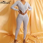 FQLWL осенне-летний комплект из двух предметов женская одежда на молнии Эластичный укороченный топ с длинным рукавом штаны леггинсы женские подходящие комплекты