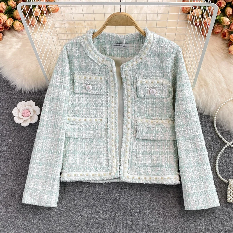 

High Quality Autumn Winter Vintage Small Fragrant Tweed Jacket Coat Women Streetwear Short Coats Korean Fashion Casual Outwear