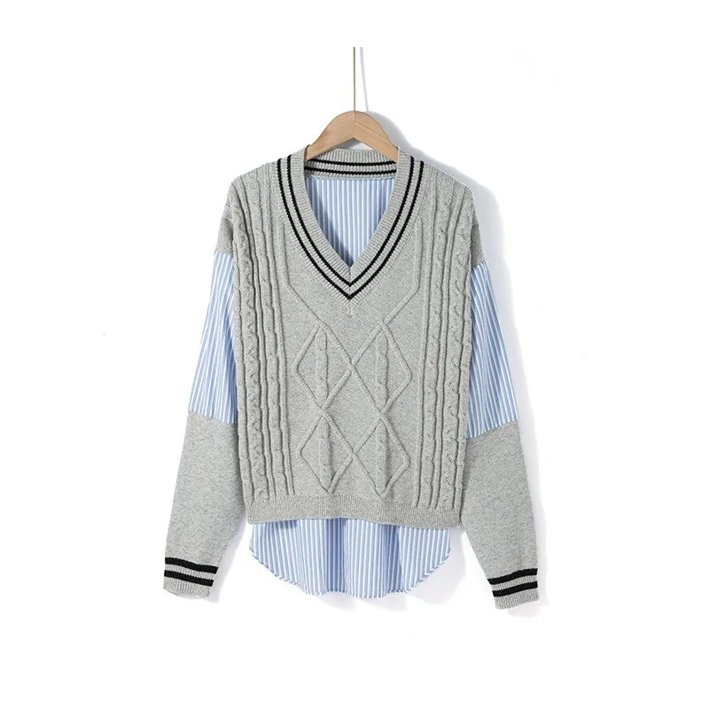 

Autumn Winter Sweater Women's Casual Occident Fashion Korean-Style Sweater Loose Ins Wind Shirt Stitching Fashion Taotoukuan