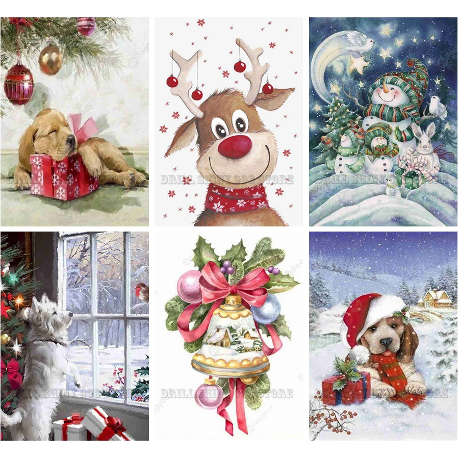 

5D Diy бриллиантовый рисунок Рождество животные, собака, кошка, снеговик полная Алмазная вышивка крестиком Мозаика домашний Декор подарок