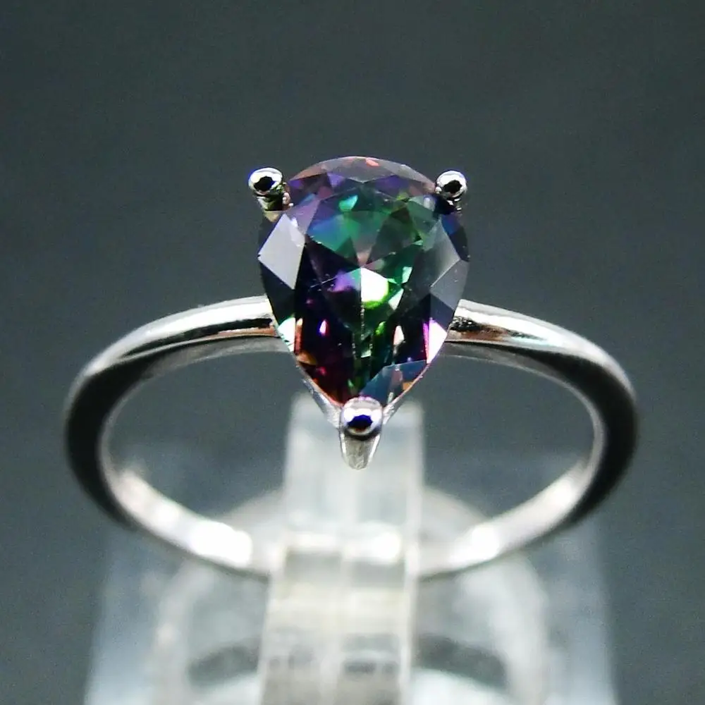 925 пробы Серебряная груша Радуга Мистик топаз Обручальное кольцо для подарка -