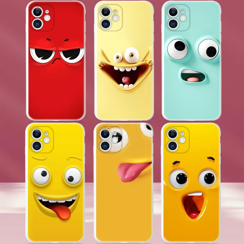 

For iPhone 11 12 Pro MAX Mini X XS XR 8 7 6S 6 Plus SE 2020 Phone Cases For Apple 12 11 Pro MAX Cute Smiley Face Coque Funda