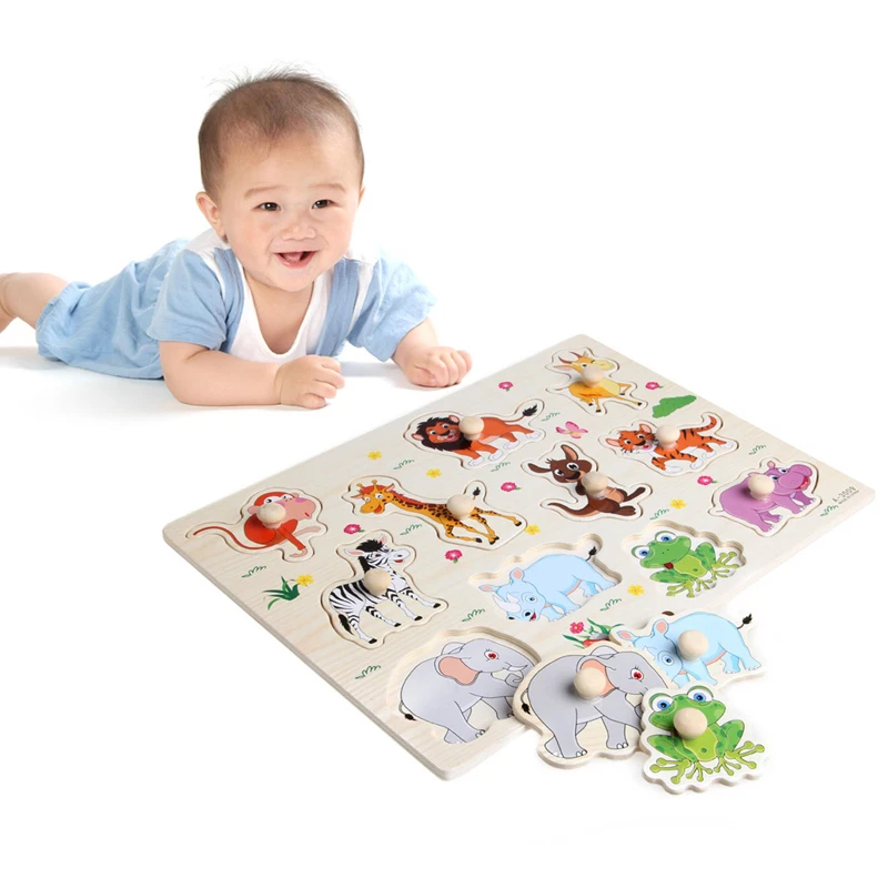 

Children Baby Wooden Attractive Early Learning Hand Puzzle Plate Toys Animal GXMB