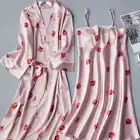 Атласное кимоно, ночная рубашка и халат, Женский комплект из 2 предметов, сексуальное нижнее белье с принтом, Повседневная Ночная рубашка, одежда для сна, домашняя одежда
