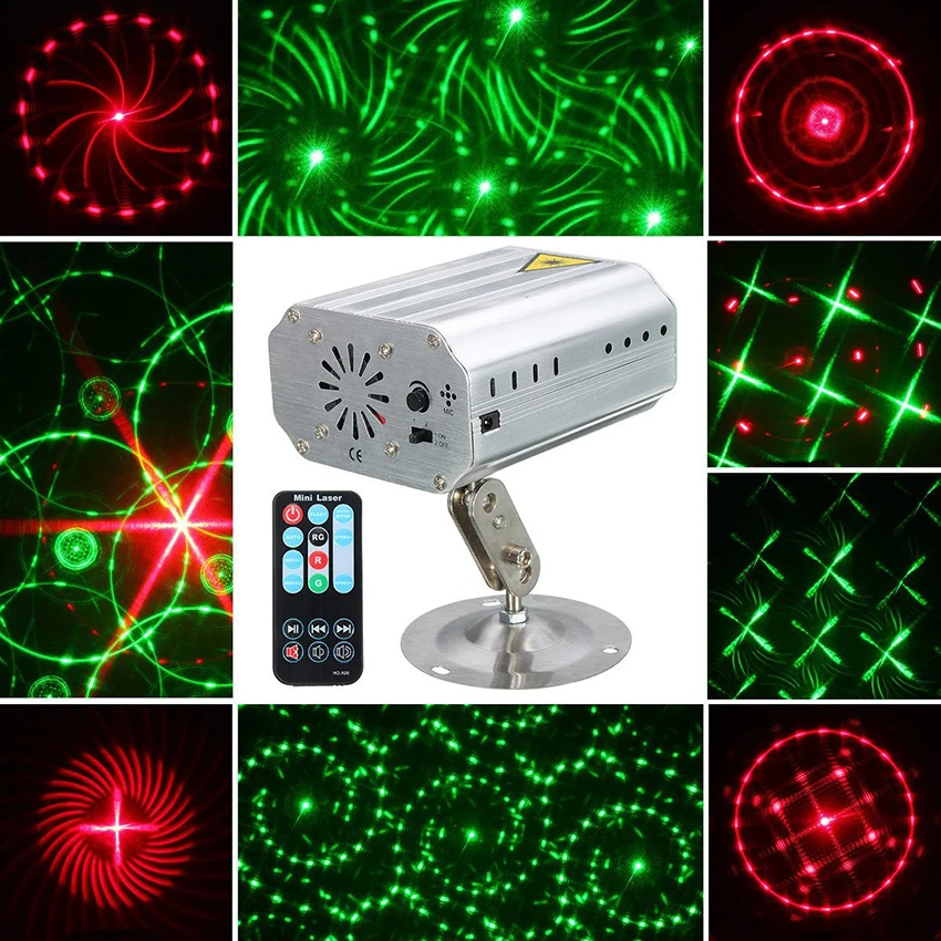 

Лазерный мини-проектор R & G с 24 узорами, освещение, звуковая активация, для диджея, дискотевечерние сценическое освещение для нового года, Ро...