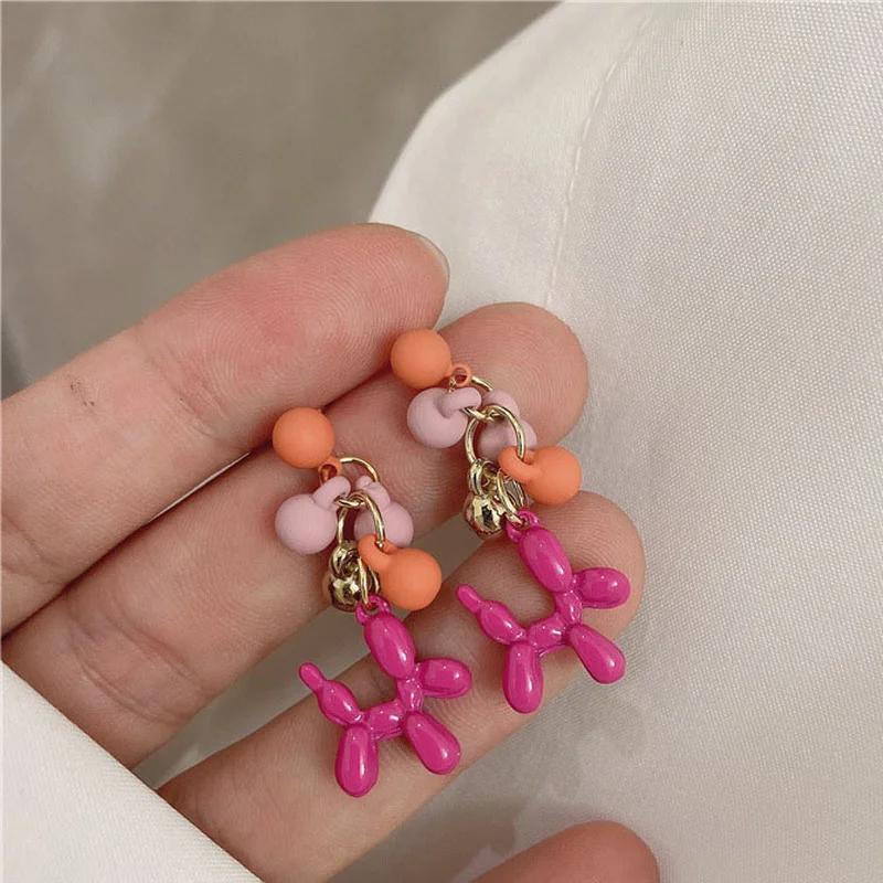 

Origin Summer Sweet Funny Multicolor Cartoon Dog Dangle Earring for Women Girls Geometrical Bells Tassel Earring Jewellery