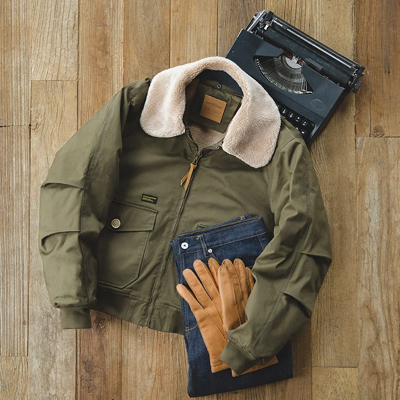 Мужская куртка-бомбер с меховым воротником и флисовой подкладкой летное