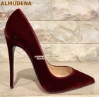 Туфли-лодочки ALMUDENA на высоком каблуке 12 см, бордовые, фиолетовые, с острым носком, свадебные, Прямая поставка обуви