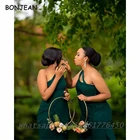 Зеленое платье для подружки невесты es 2021, платье-Русалка на одно плечо, эластичное атласное, Африканское, для подружки невесты, размера плюс для женщин, свадьба