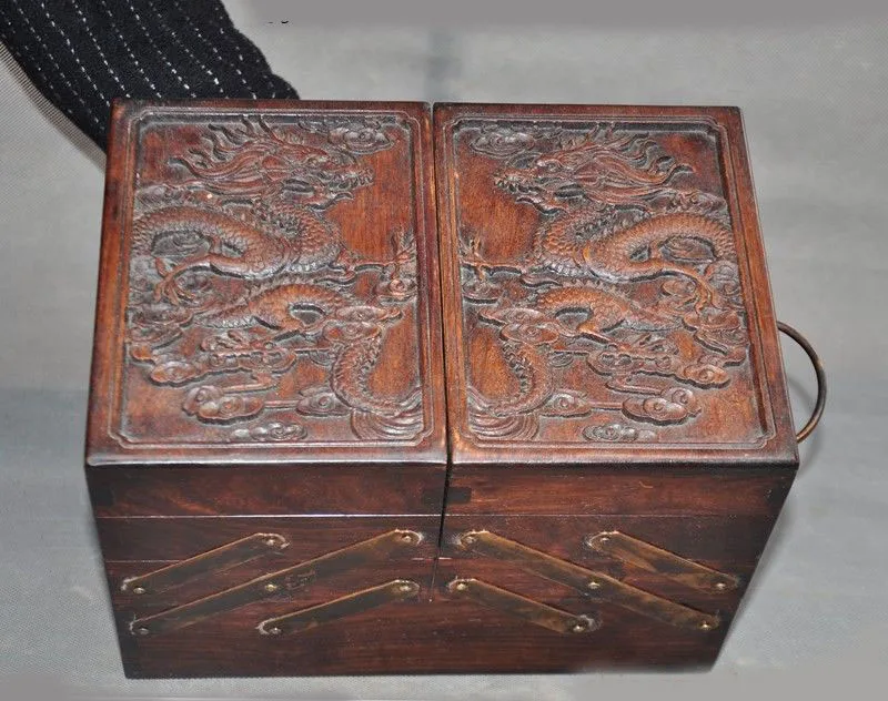 

christmas China dynasty Boxwood wood carving Dragon statue Jewelry Box storage box Boxes halloween
