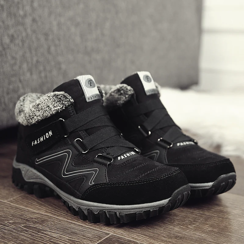 6137Black Мужские ботинки на меху; коллекция года; теплые зимние ботинки; Мужская зимняя рабочая обувь; Мужская обувь унисекс; уличные водонепроницаемые ботильоны; размеры 36-46 - Цвет: 6137Black