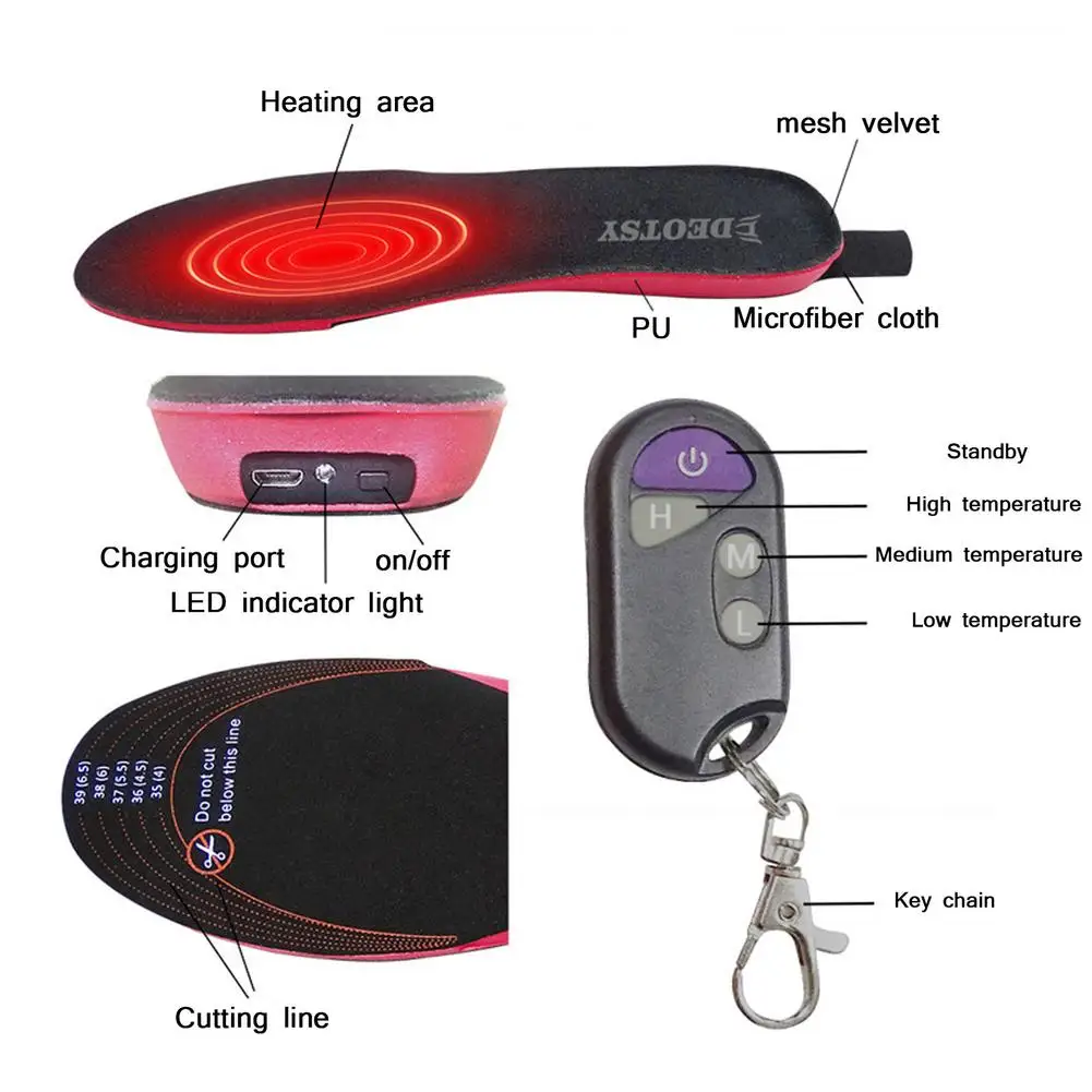 Electric Heating Insoles For Winter 2100Mah Rechargeable Remote Control Heated Insole Camping Warm Foot Warmer Can Cut Shoes Pad images - 6