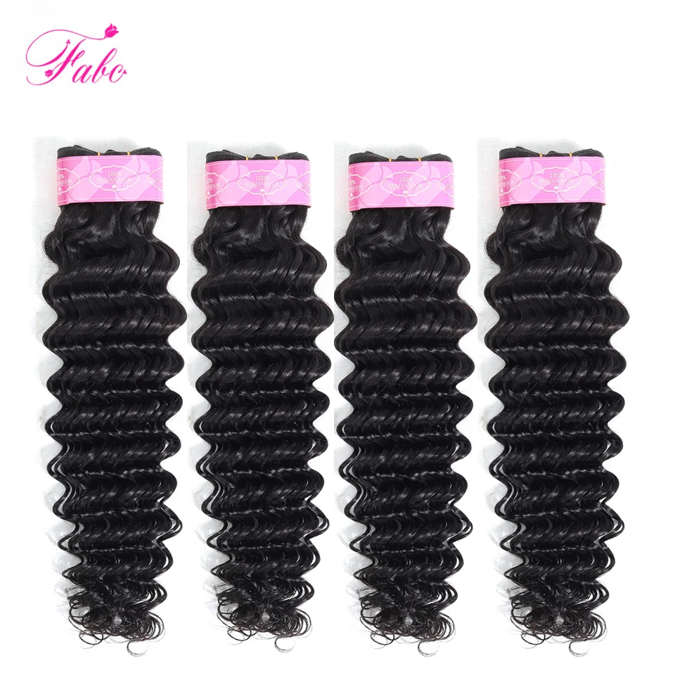 FABC Hair brazilian deep wave bundles 4 pieces/ lot natural black 8-28inch non remy human hair weave bundles free shipping