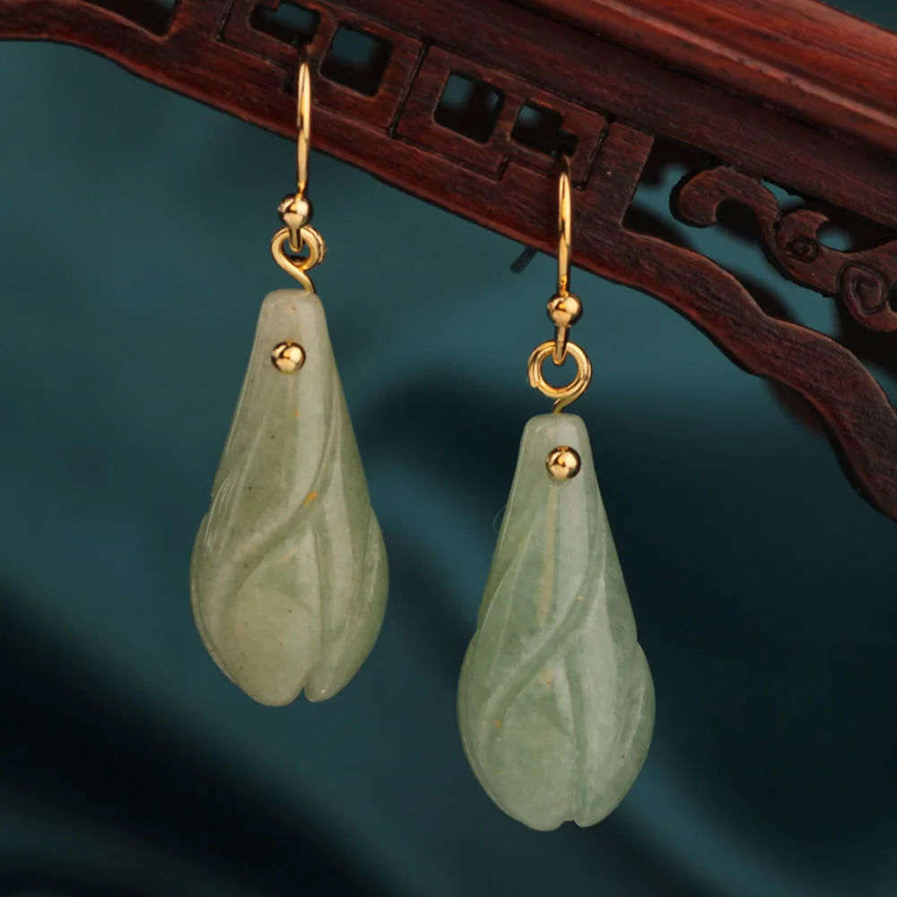

Fashion Vintage Green Flower Aventurine Watermelon crystal Drop earrings nature stones earrings Ethnic Jewelry for women