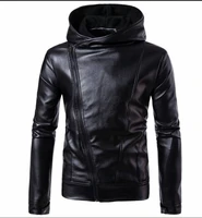 2021 brand autumn and winter mens jacket european and american slim inclined pu leather jacket fashion large hooded jacket