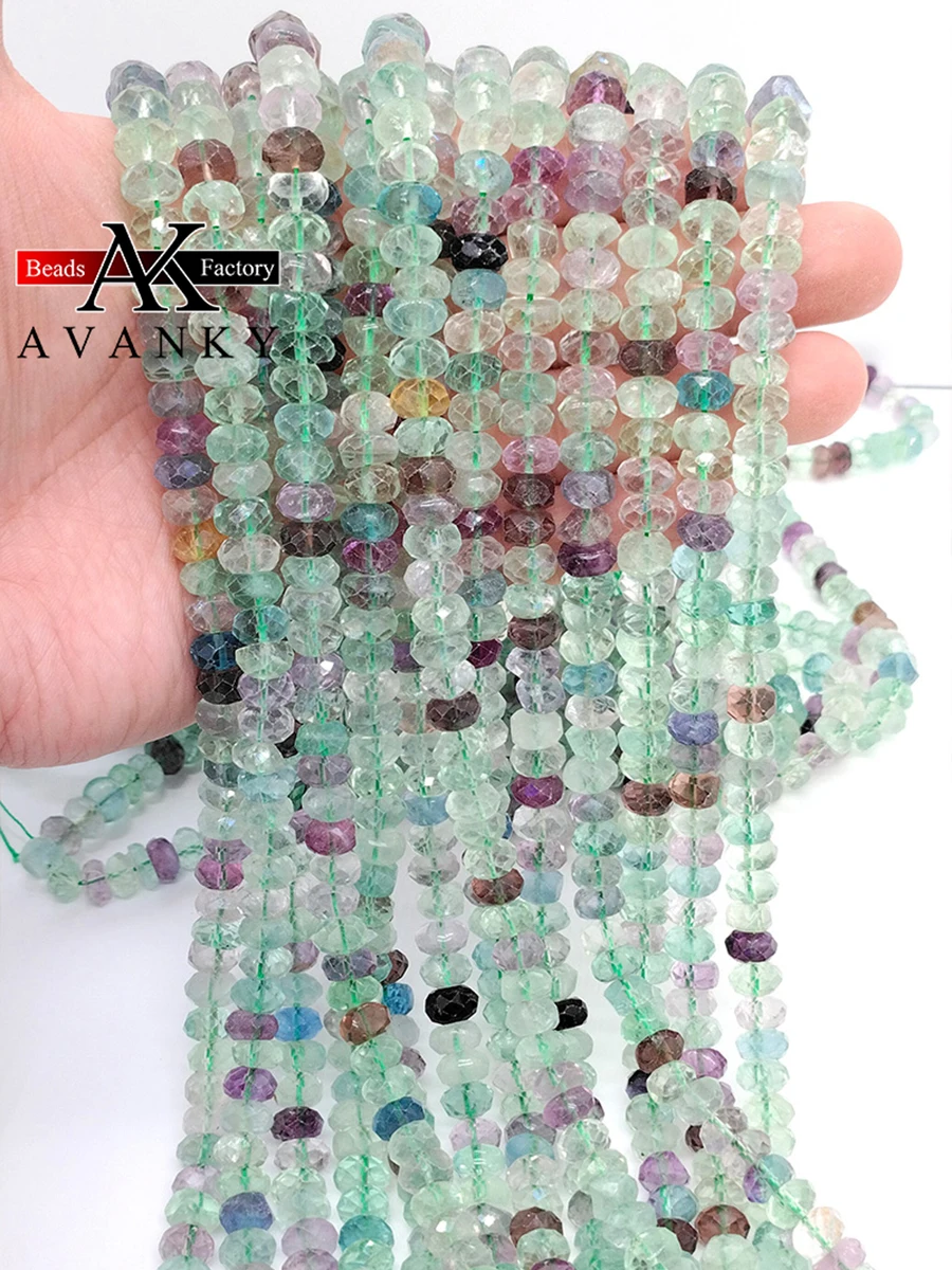 Natural Faceted Colored Fluorite Beads Small Section Loose Spacer for Jewelry Making DIY Necklace Bracelet 15'' 5x8mm 5x9mm