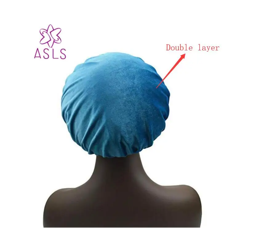 Новинка Женская двухслойная шляпа для сна бархатная с атласной подкладкой |