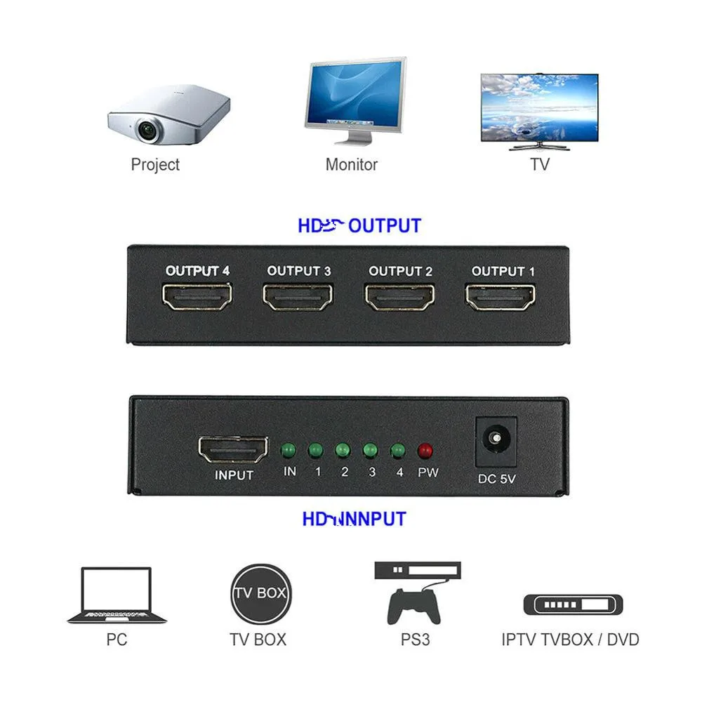 3D 1080P совместимому с HDMI разветвитель HDCP 1 в 4 из Мощность усилитель сигнала 1x4 аудио