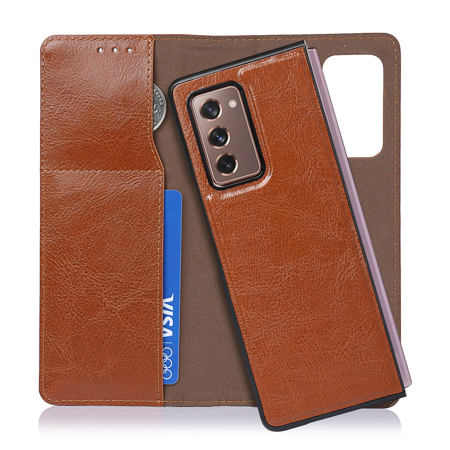 

Can Be Used Separately Genuine Leather Wallet Flip Case for Galaxy Z Fold 2 Case