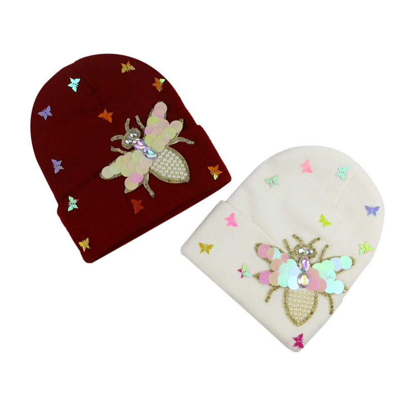 Женская Шапка бини FOXMOTHER белая или серая Теплая с блестками и бабочкой 2019|Женские